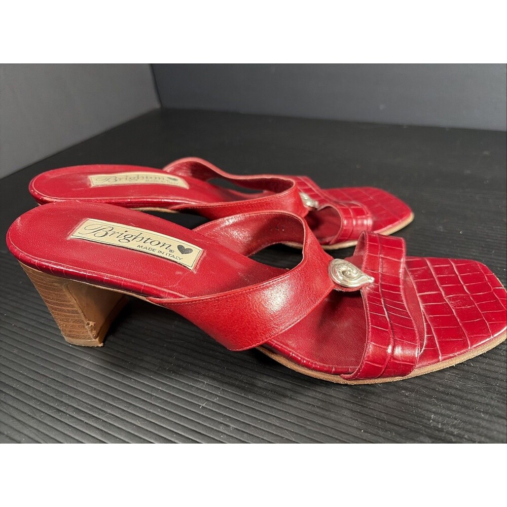 Brighton Trista Heeled Sandals 8.5 M Red Croc Slip In 2.5” Heel - Picture 3 of 11